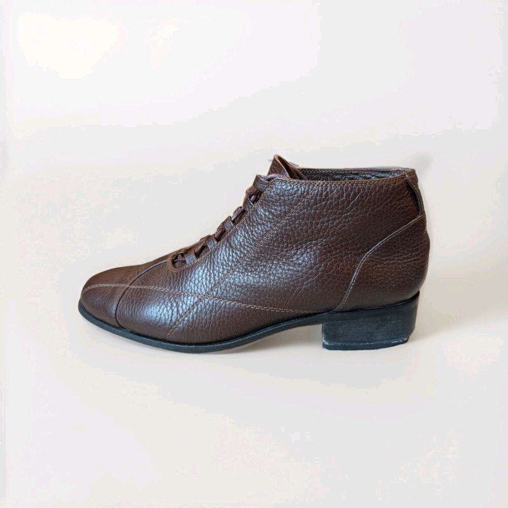 Vintage Brown Leather Lace-Up Ankle Booties Women's 9 Dark Academia New Laces